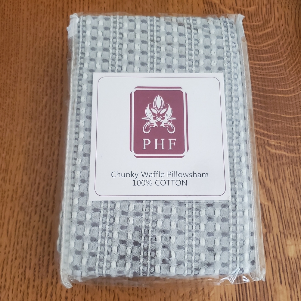 PHF Chunky Waffle Pillow Shams, 2 queen size, grey